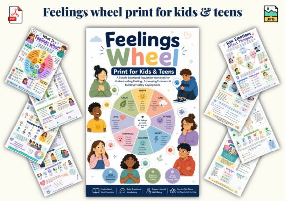 Feelings Wheel Print for Kids Teens